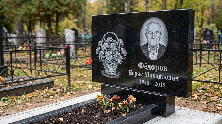 Памятник с гравировкой гвоздик — выполненная работа «Фёдоров» в Нижневартовске