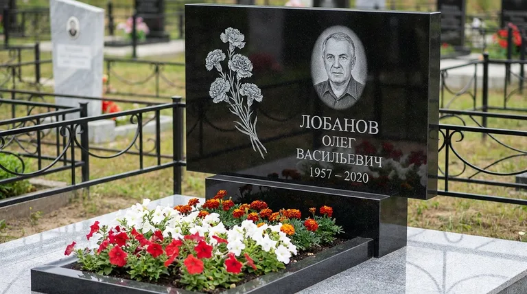 Памятник с гравировкой гвоздик — выполненная работа «Лобанов» в Нижневартовске