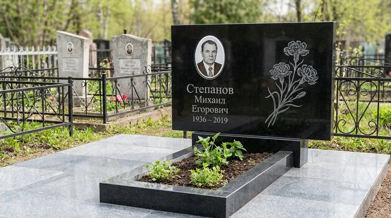 Памятник с гравировкой гвоздик — выполненная работа «Степанов» в Нижневартовске