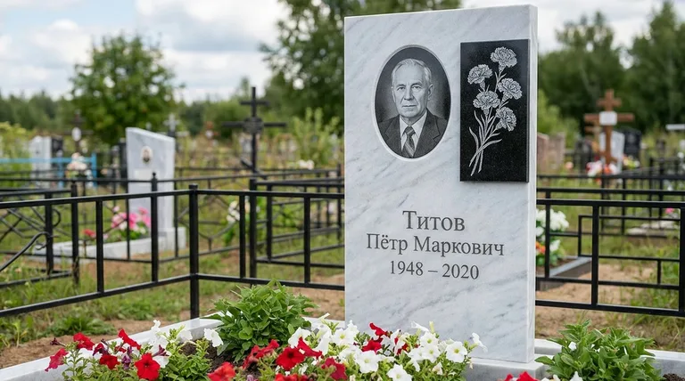 Памятник с гравировкой гвоздик — выполненная работа «Титов» в Нижневартовске