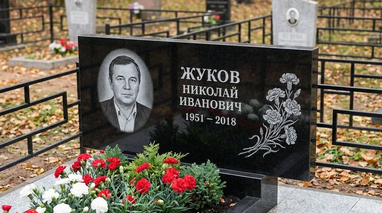 Памятник с гравировкой гвоздик — выполненная работа «Жуков» в Нижневартовске