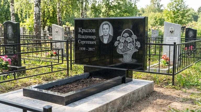 Памятник с гравировкой гвоздик — выполненная работа «Крылов» в Нижневартовске