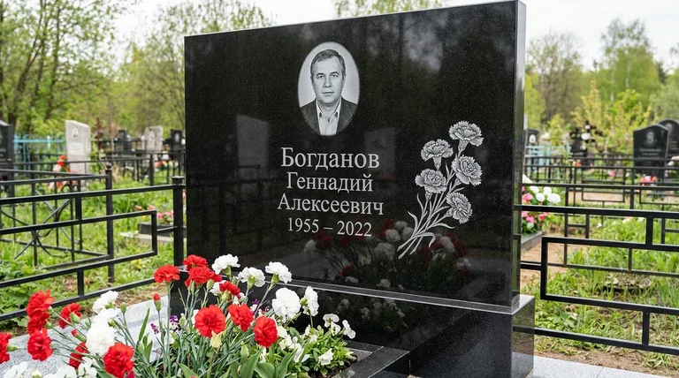 Памятник с гравировкой гвоздик — выполненная работа «Богданов» в Нижневартовске