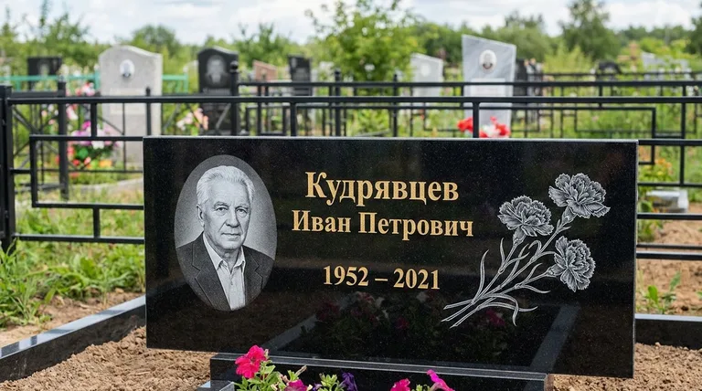 Памятник с гравировкой гвоздик — выполненная работа «Кудрявцев» в Нижневартовске
