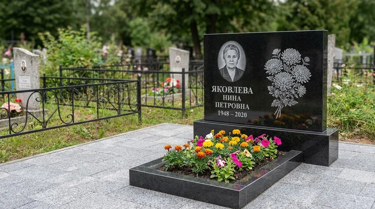 Памятник с гравировкой хризантем — выполненная работа «Соколов» в Нижневартовске