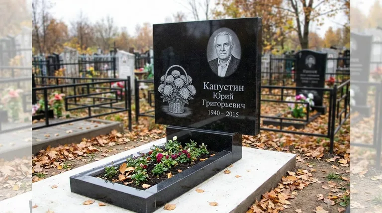 Памятник с гравировкой хризантем — выполненная работа «Капустин» в Нижневартовске