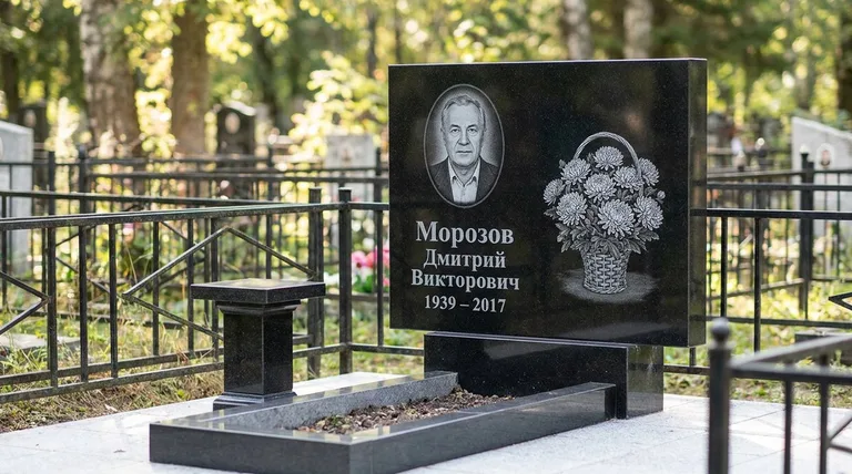 Памятник с гравировкой хризантем — выполненная работа «Морозов» в Нижневартовске