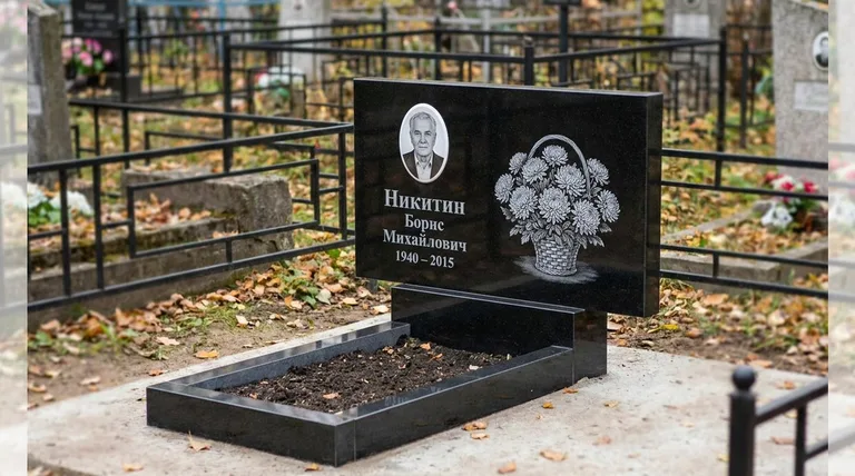 Памятник с гравировкой хризантем — выполненная работа «Никитин» в Нижневартовске