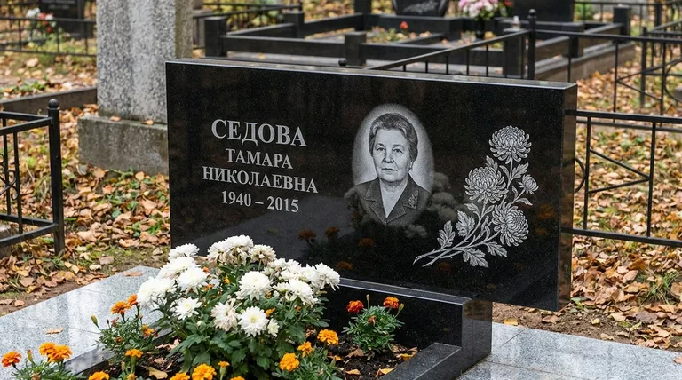 Памятник с гравировкой хризантем — выполненная работа «Седова» в Нижневартовске