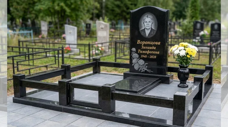 Памятник с гравировкой хризантем — выполненная работа «Воронцова» в Нижневартовске