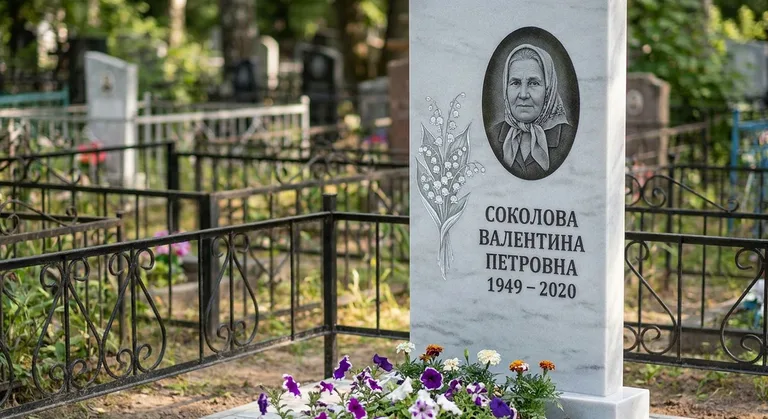 Памятник с гравировкой ландышей — выполненная работа «Соколова» в Нижневартовске
