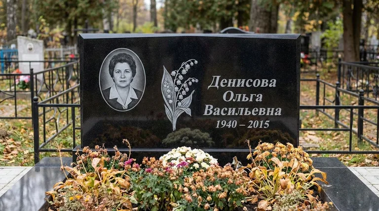 Памятник с гравировкой ландышей — выполненная работа «Денисова» в Нижневартовске