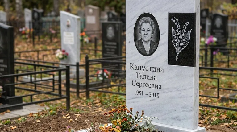Памятник с гравировкой ландышей — выполненная работа «Капустина» в Нижневартовске