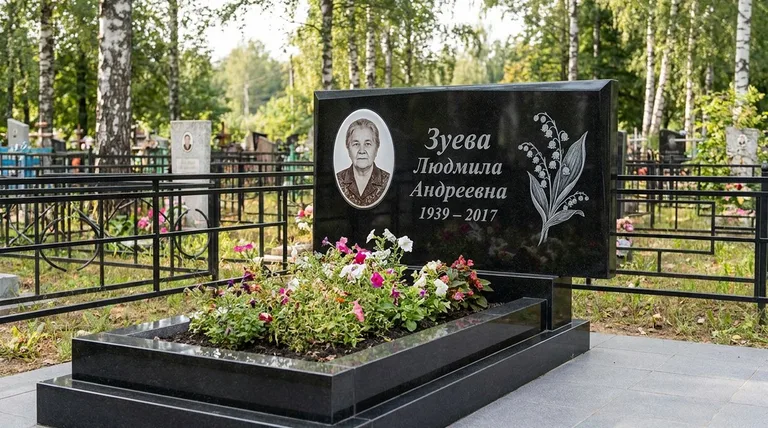 Памятник с гравировкой ландышей — выполненная работа «Зуева» в Нижневартовске