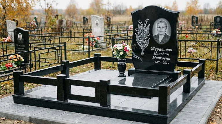 Памятник с гравировкой ландышей — выполненная работа «Журавлёва» в Нижневартовске