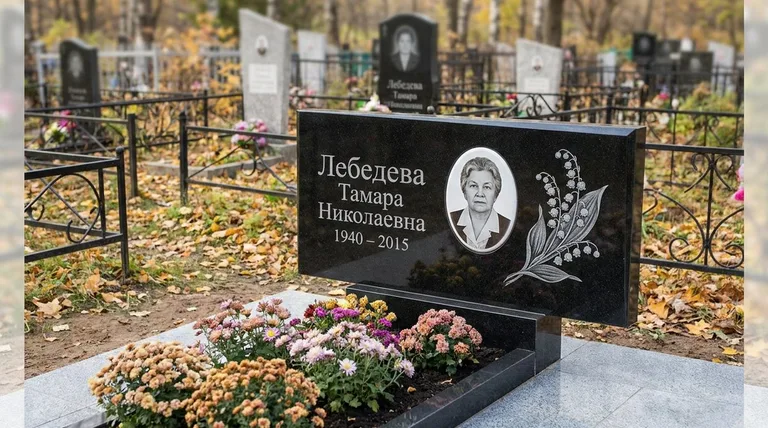 Памятник с гравировкой ландышей — выполненная работа «Лебедева» в Нижневартовске