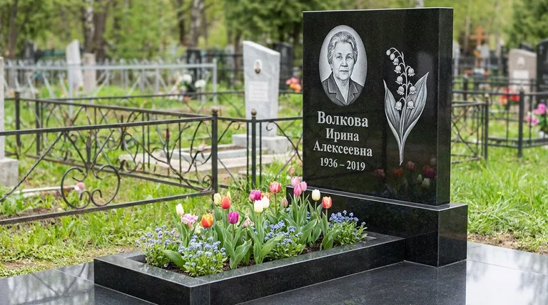 Памятник с гравировкой ландышей — выполненная работа «Волкова» в Нижневартовске