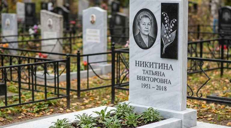 Памятник с гравировкой ландышей — выполненная работа «Никитина» в Нижневартовске