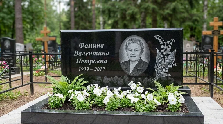 Памятник с гравировкой ландышей — выполненная работа «Фомина» в Нижневартовске