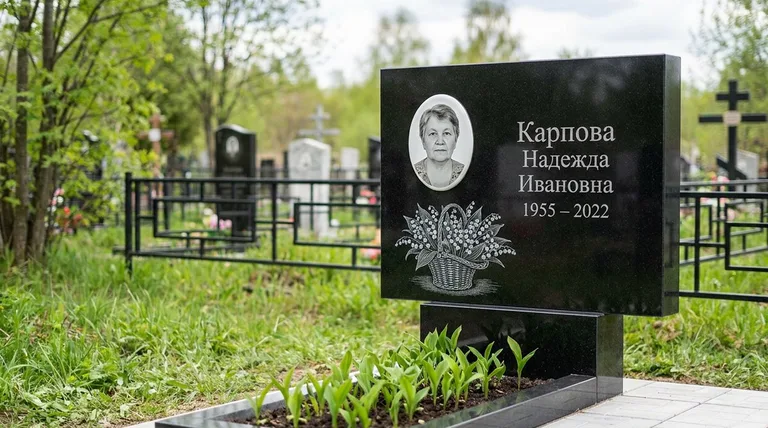 Памятник с гравировкой ландышей — выполненная работа «Карпова» в Нижневартовске