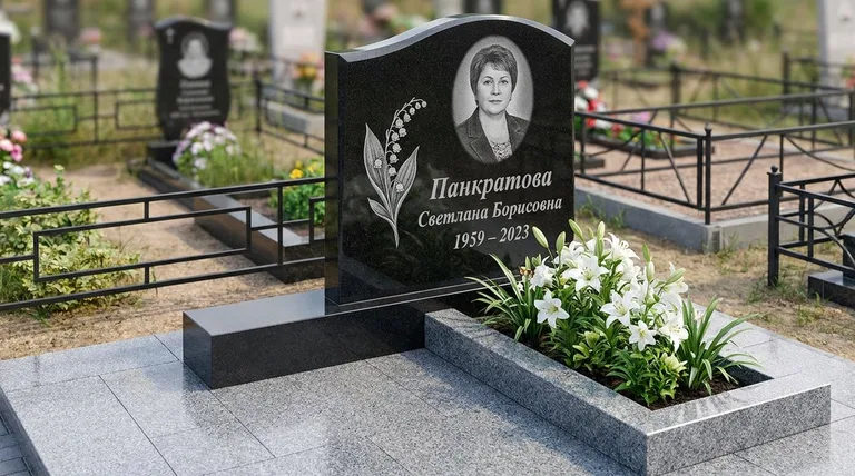 Памятник с гравировкой ландышей — выполненная работа «Панкратова» в Нижневартовске