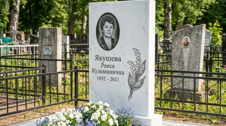 Памятник с гравировкой ландышей — выполненная работа «Якушева» в Нижневартовске