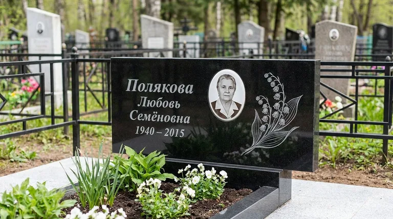 Памятник с гравировкой ландышей — выполненная работа «Полякова» в Нижневартовске