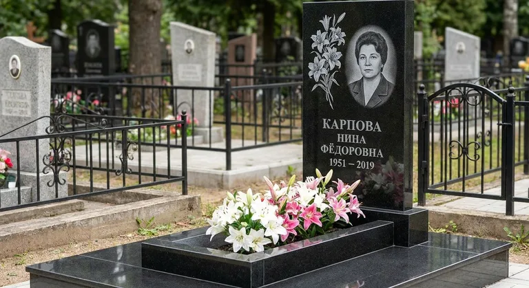 Памятник с гравировкой лилий — выполненная работа «Карпова» в Нижневартовске