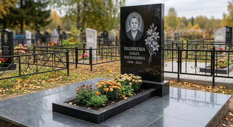 Памятник с гравировкой лилий — выполненная работа «Полякова» в Нижневартовске