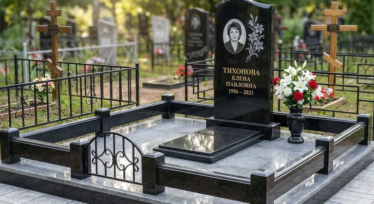 Памятник с гравировкой лилий — выполненная работа «Тихонова» в Нижневартовске