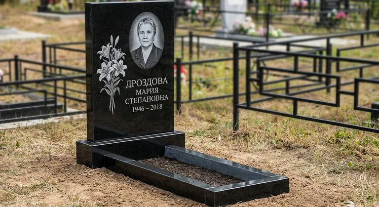 Памятник с гравировкой лилий — выполненная работа «Дроздова» в Нижневартовске