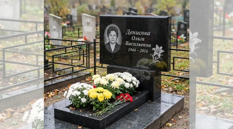 Памятник с гравировкой лилий — выполненная работа «Денисова» в Нижневартовске