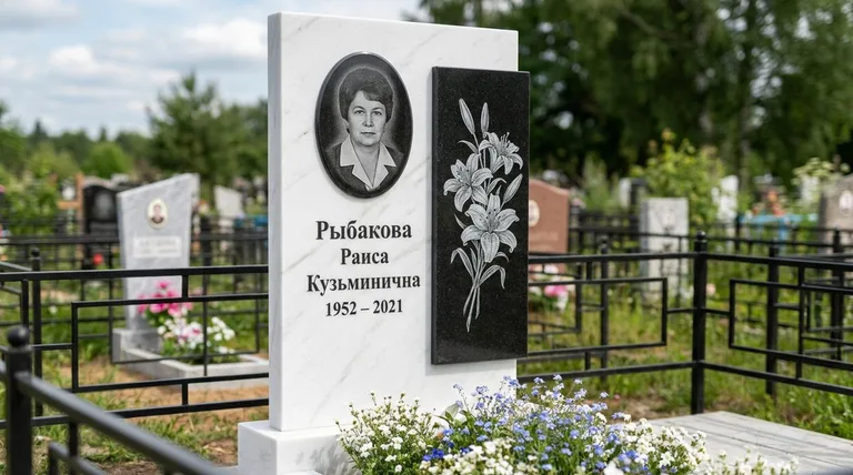 Памятник с гравировкой лилий — выполненная работа «Рыбакова» в Нижневартовске