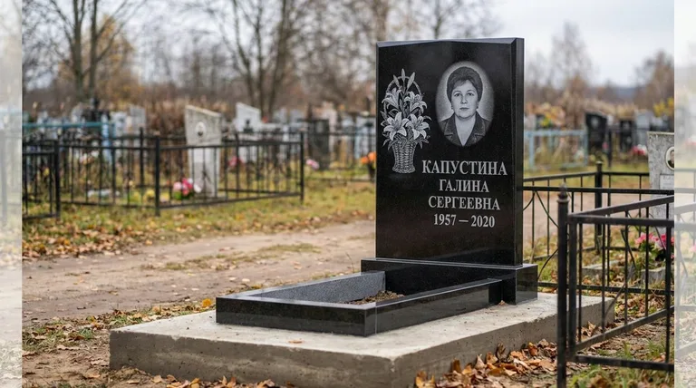 Памятник с гравировкой лилий — выполненная работа «Капустина» в Нижневартовске