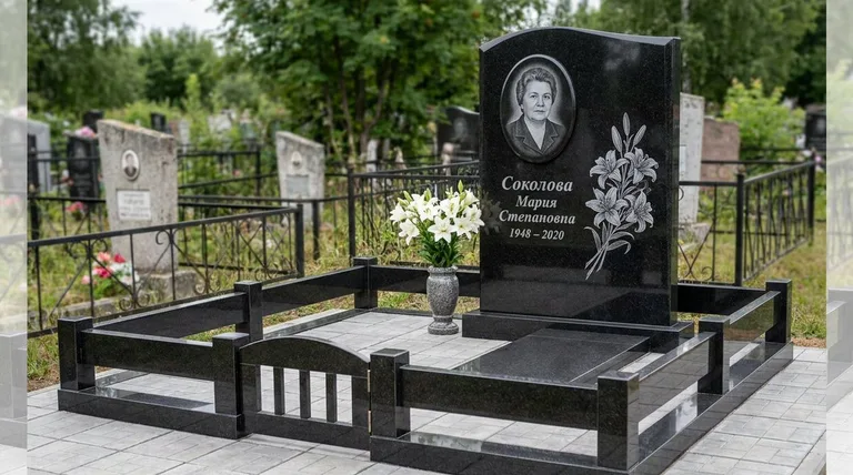 Памятник с гравировкой лилий — выполненная работа «Соколова» в Нижневартовске
