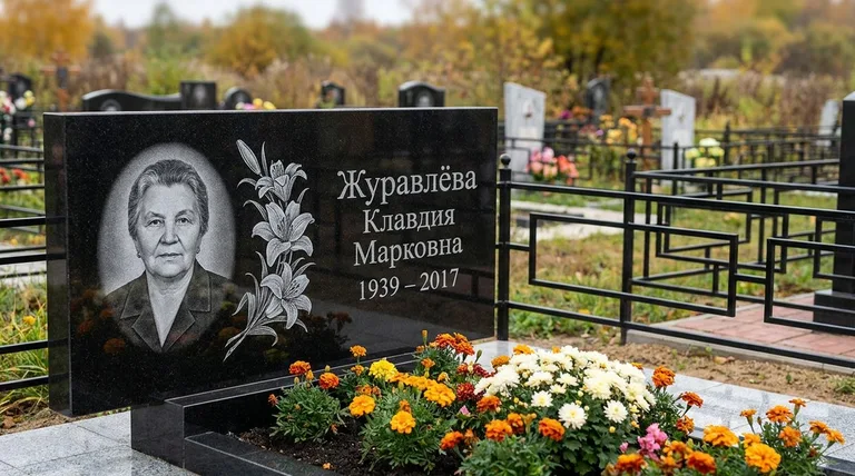 Памятник с гравировкой лилий — выполненная работа «Журавлёва» в Нижневартовске