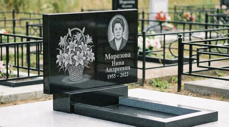 Памятник с гравировкой лилий — выполненная работа «Морозова» в Нижневартовске
