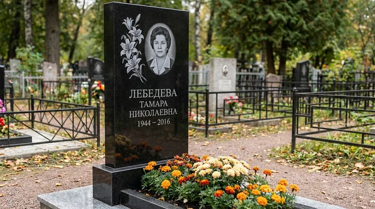 Памятник с гравировкой лилий — выполненная работа «Лебедева» в Нижневартовске