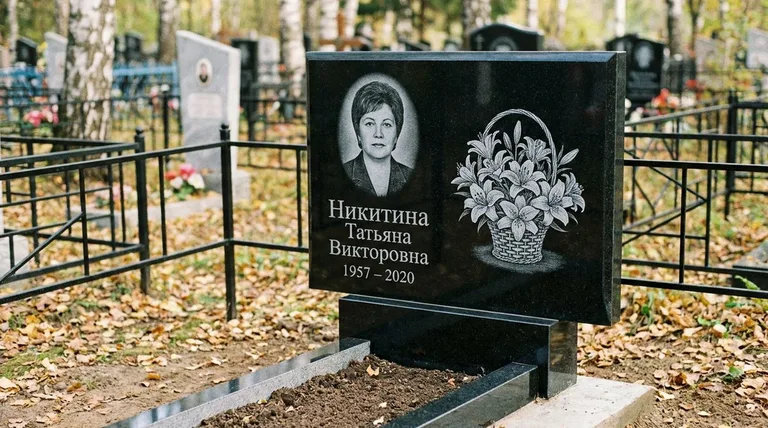 Памятник с гравировкой лилий — выполненная работа «Никитина» в Нижневартовске