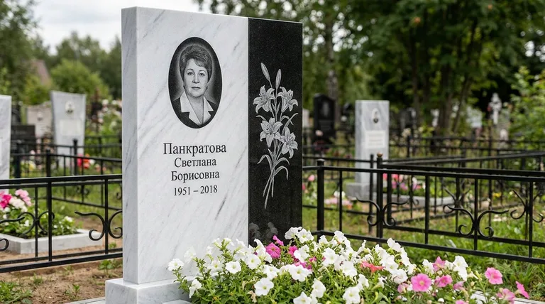 Памятник с гравировкой лилий — выполненная работа «Панкратова» в Нижневартовске