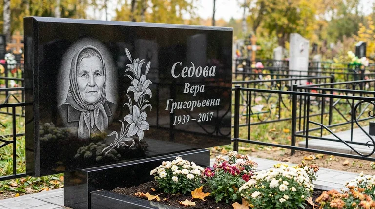 Памятник с гравировкой лилий — выполненная работа «Седова» в Нижневартовске