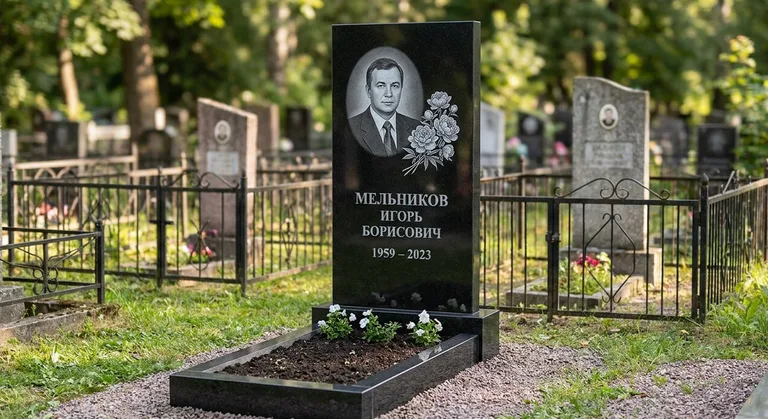 Памятник с гравировкой пионов — выполненная работа «Мельников» в Нижневартовске