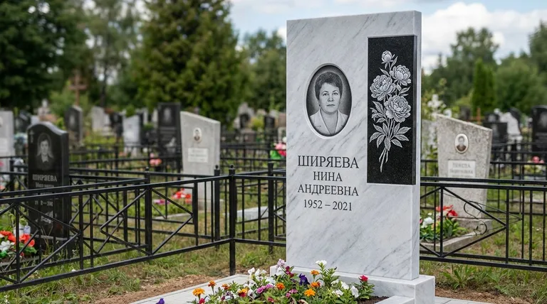 Памятник с гравировкой пионов — выполненная работа «Ширяева» в Нижневартовске