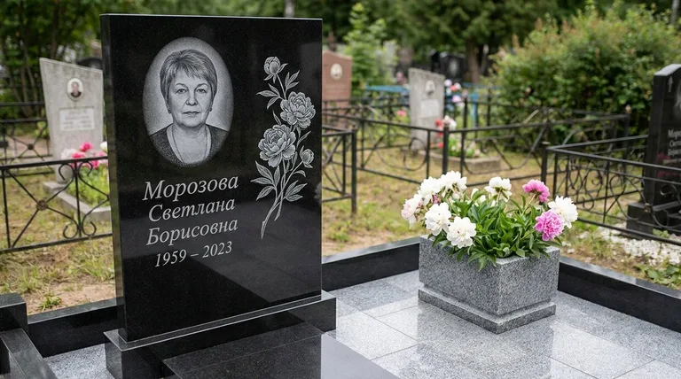 Памятник с гравировкой пионов — выполненная работа «Морозова» в Нижневартовске