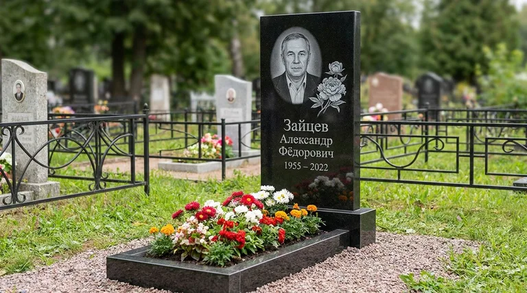 Памятник с гравировкой пионов — выполненная работа «Зайцев» в Нижневартовске