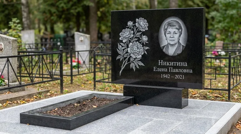 Памятник с гравировкой пионов — выполненная работа «Никитина» в Нижневартовске