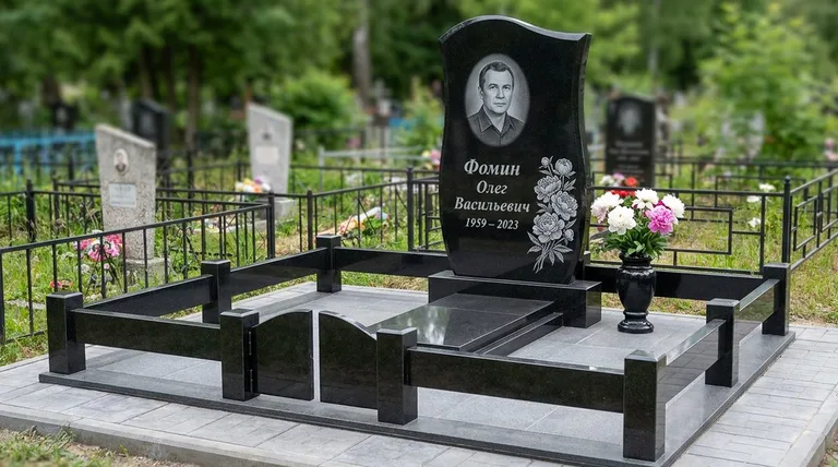 Памятник с гравировкой пионов — выполненная работа «Фомин» в Нижневартовске