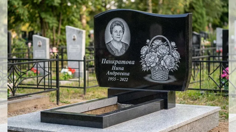 Памятник с гравировкой пионов — выполненная работа «Панкратова» в Нижневартовске