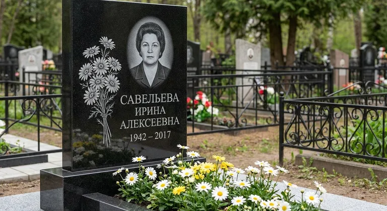 Памятник с гравировкой ромашек — выполненная работа «Савельева» в Нижневартовске
