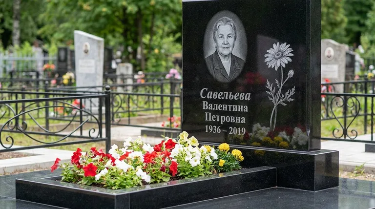 Памятник с гравировкой ромашек — выполненная работа «Савельева» в Нижневартовске